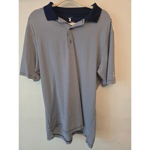 F&G Tech Golf Polo‎ Shirt Mens L Striped Blue White Short Sleeve Golf Active